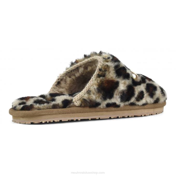 crno/leopard Mou žene krznena papuča sa zatvorenim prstima s otisnutim logotipom od ovčje kože Z46H498