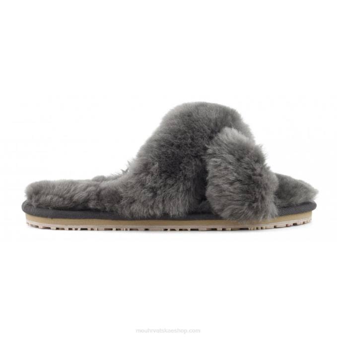 drveni ugljen Mou žene criss-cross fur slide papuča Z46H471