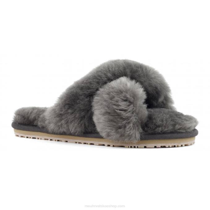 drveni ugljen Mou žene criss-cross fur slide papuča Z46H471