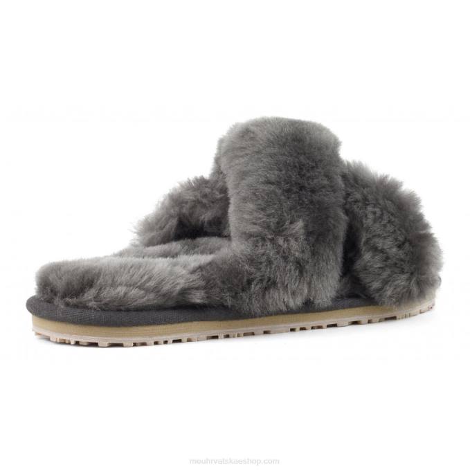 drveni ugljen Mou žene criss-cross fur slide papuča Z46H471