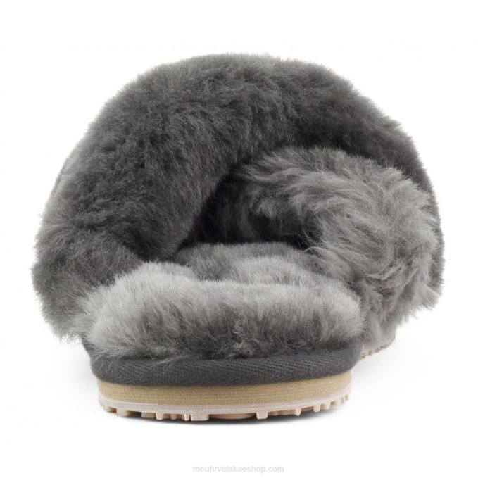 drveni ugljen Mou žene criss-cross fur slide papuča Z46H471