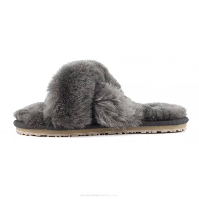 drveni ugljen Mou žene criss-cross fur slide papuča Z46H471