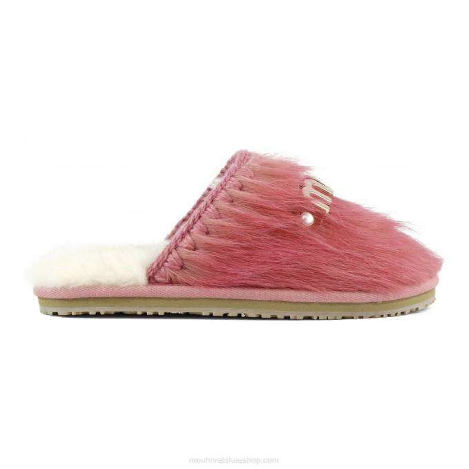 duga kosa poni roza fuxia Mou žene krznena papuča sa zatvorenim prstima s logotipom, ponyskin, duga kosa Z46H501