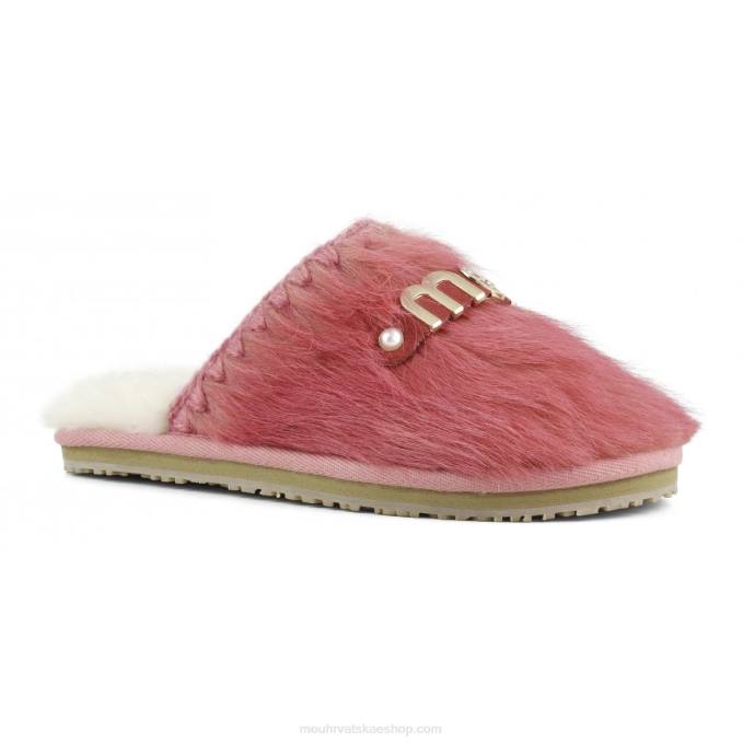 duga kosa poni roza fuxia Mou žene krznena papuča sa zatvorenim prstima s logotipom, ponyskin, duga kosa Z46H501