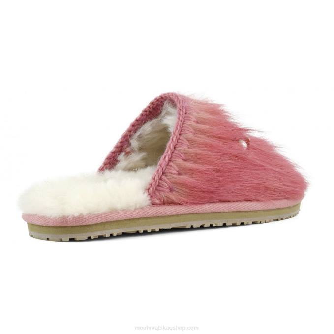 duga kosa poni roza fuxia Mou žene krznena papuča sa zatvorenim prstima s logotipom, ponyskin, duga kosa Z46H501