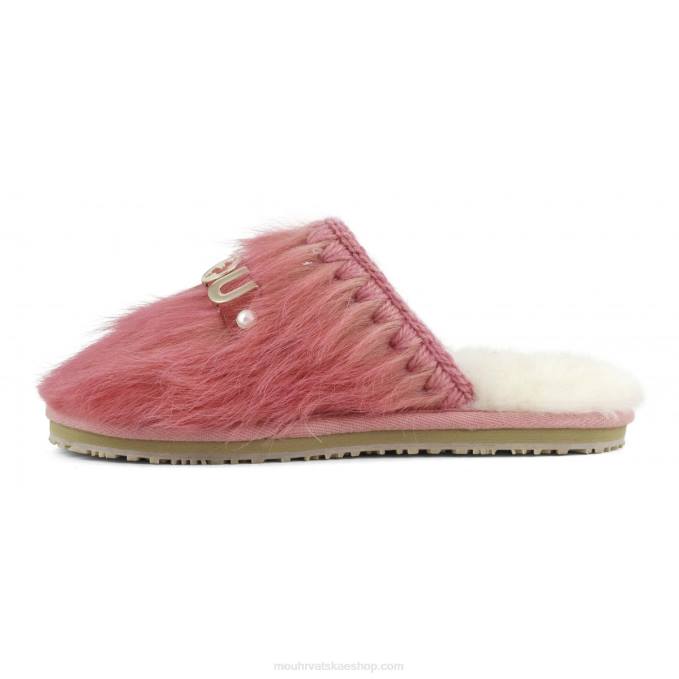 duga kosa poni roza fuxia Mou žene krznena papuča sa zatvorenim prstima s logotipom, ponyskin, duga kosa Z46H501