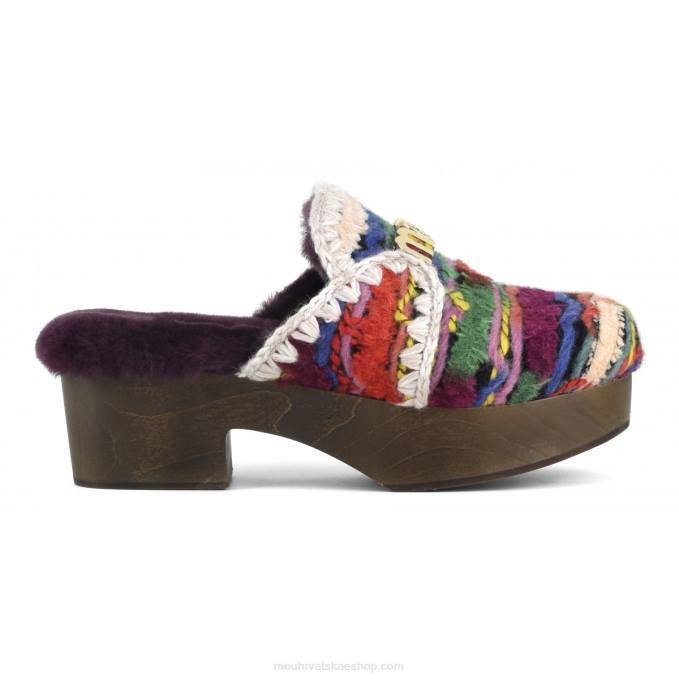 etnička vuna višebojna Mou žene chunky wood heel klompiti Z46H533