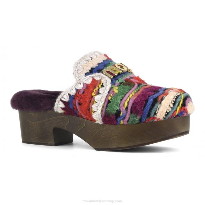 etnička vuna višebojna Mou žene chunky wood heel klompiti Z46H533