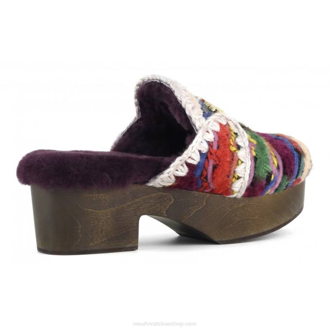 etnička vuna višebojna Mou žene chunky wood heel klompiti Z46H533