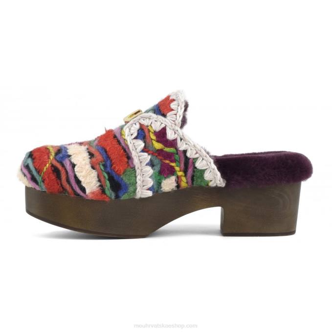 etnička vuna višebojna Mou žene chunky wood heel klompiti Z46H533